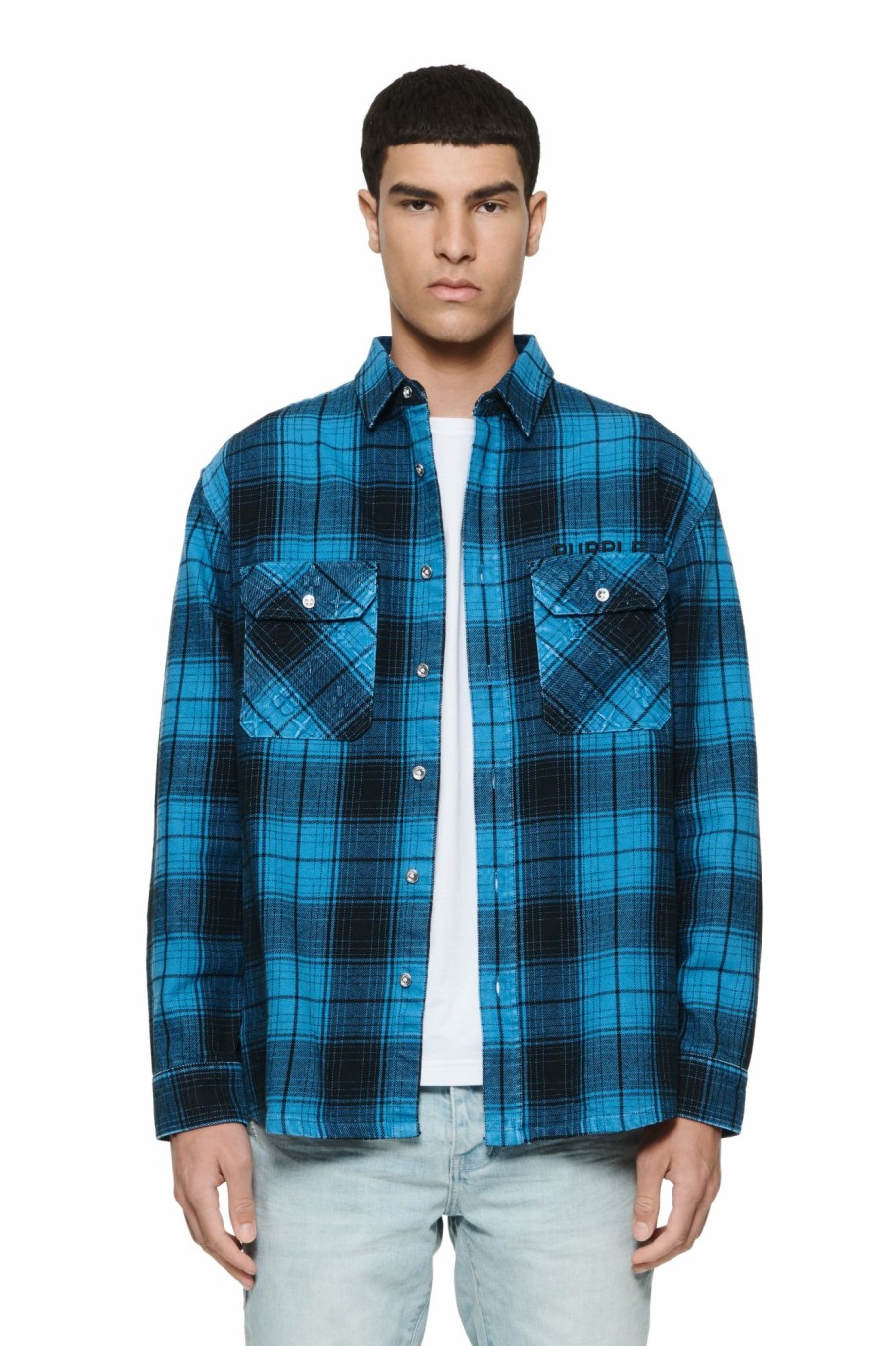 TOPS PURPLE BRAND | Overdyed Flannel Long Sleeve Shirt