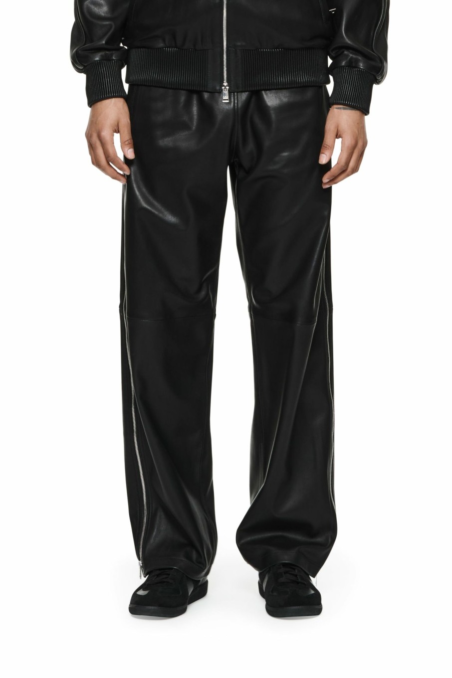 BOTTOMS PURPLE BRAND | Leather Side Zip Track Pant