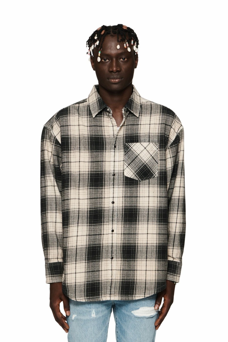 TOPS PURPLE BRAND | Wordmark Plaid Western Shirt