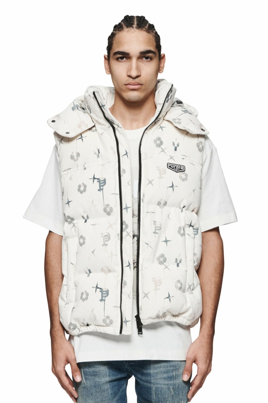 TOPS PURPLE BRAND | Printed Corduroy Puffer Vest