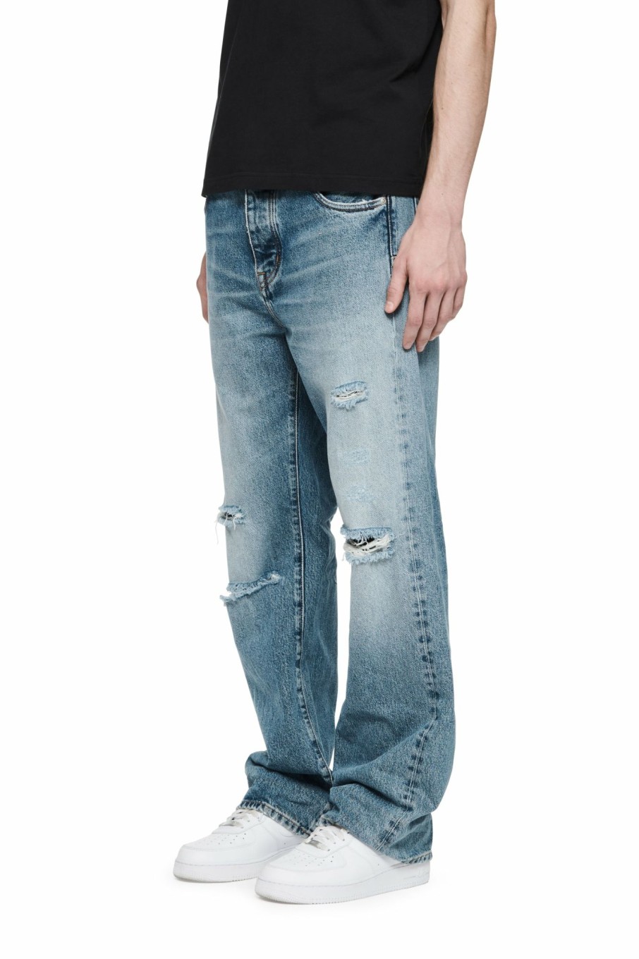 BOTTOMS PURPLE BRAND | P018 Baggy Jean - Indigo Stone Wash Destroy