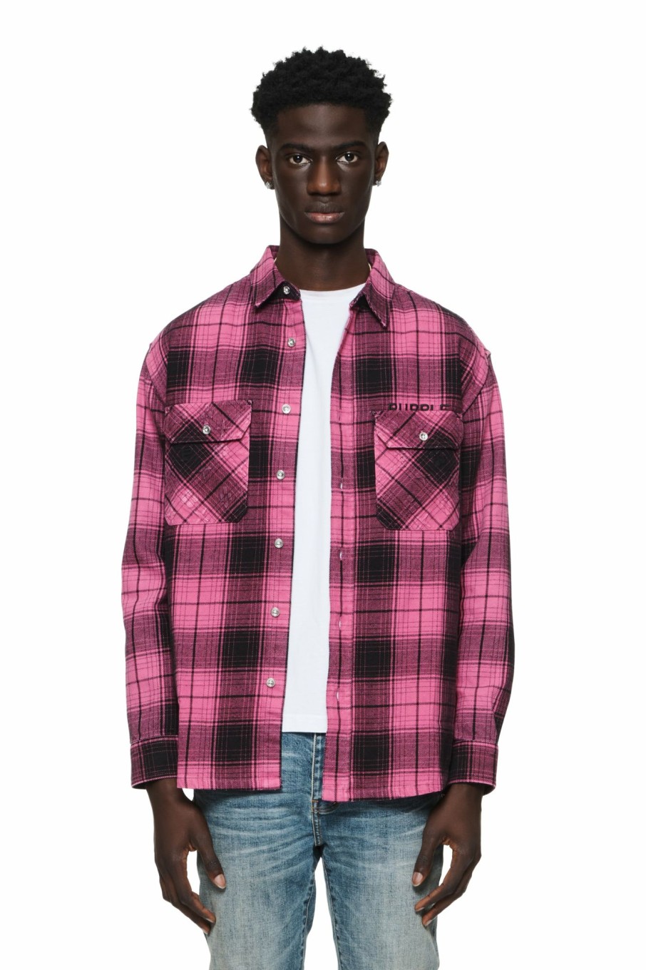 TOPS PURPLE BRAND | Overdyed Flannel Long Sleeve Shirt